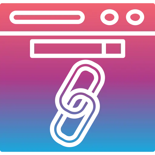 Icon representing off-page SEO with symbols of backlinks, link building, and network connections.