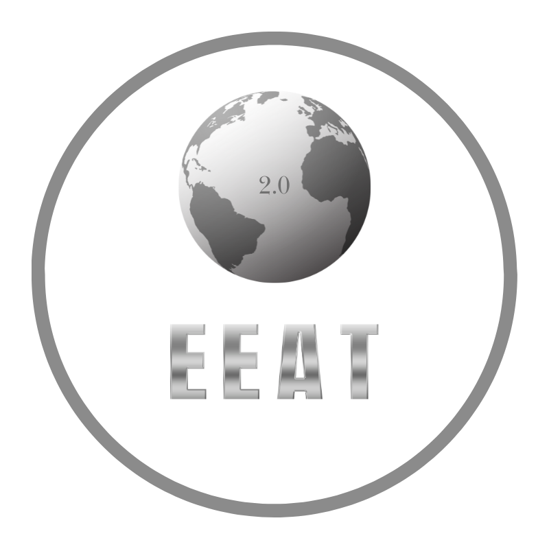 Globe illustration with the text EEAT 2.0, symbolizing the global application of Google's updated Experience, Expertise, Authoritativeness, and Trust framework.